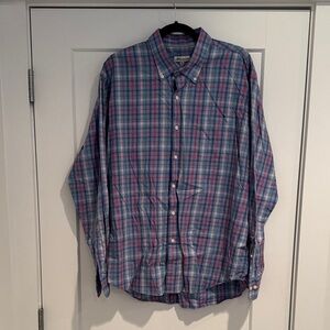 Peter Millar Blue and Pink Plaid Button-Down Shirt